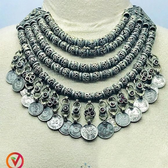 Afghan Beaded Multilayers Choker Necklace Tribal Kuchi Choker Necklace